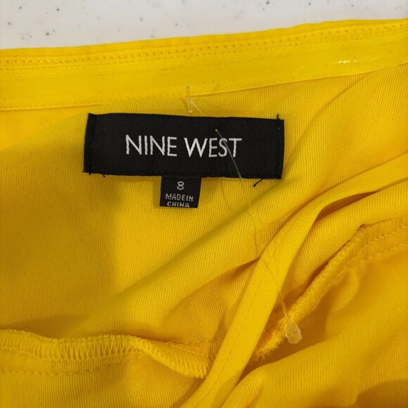 Nine West Yellow Halter Dress Size 8 Brocade Ruffles Flowy Swing Mod Retro - Picture 9 of 12